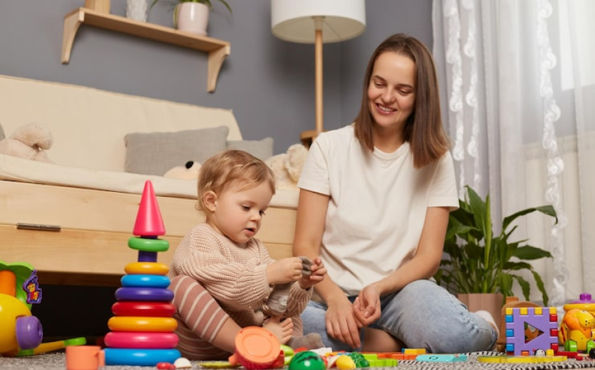 Babysitting agency professional caring for a child at home in Dubai